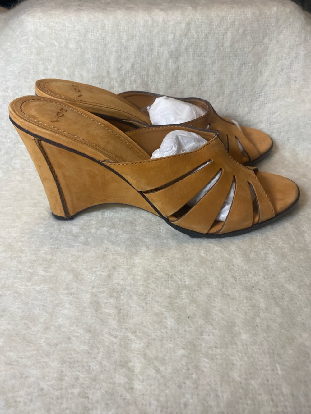Women’s Tan Leather Slip-On Mules with Cutout Detail